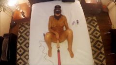 OVER BED VIEW OF HOT WIFE MASTURBATING WITH DILDO MACHINE -legs Up Orgasms